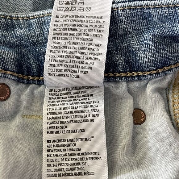 American Eagle SZ 0 Curvy Hi-Rise Shortie Jean Shorts Distressed Stretch Light - Picture 10 of 10